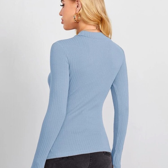 Fitted rib knit mockneck long sleeve tee charcoal - Picture 12 of 15